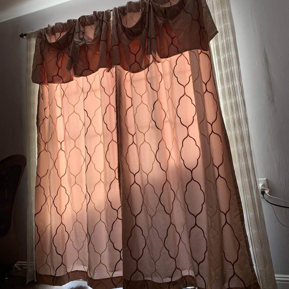 Rod pocket Room darkening Window Curtain Panels with two valance